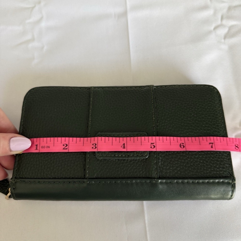 Pom Pom London Leather Forrest Green Chelsea Wallet Full Zip Around Card Case - Picture 13 of 14